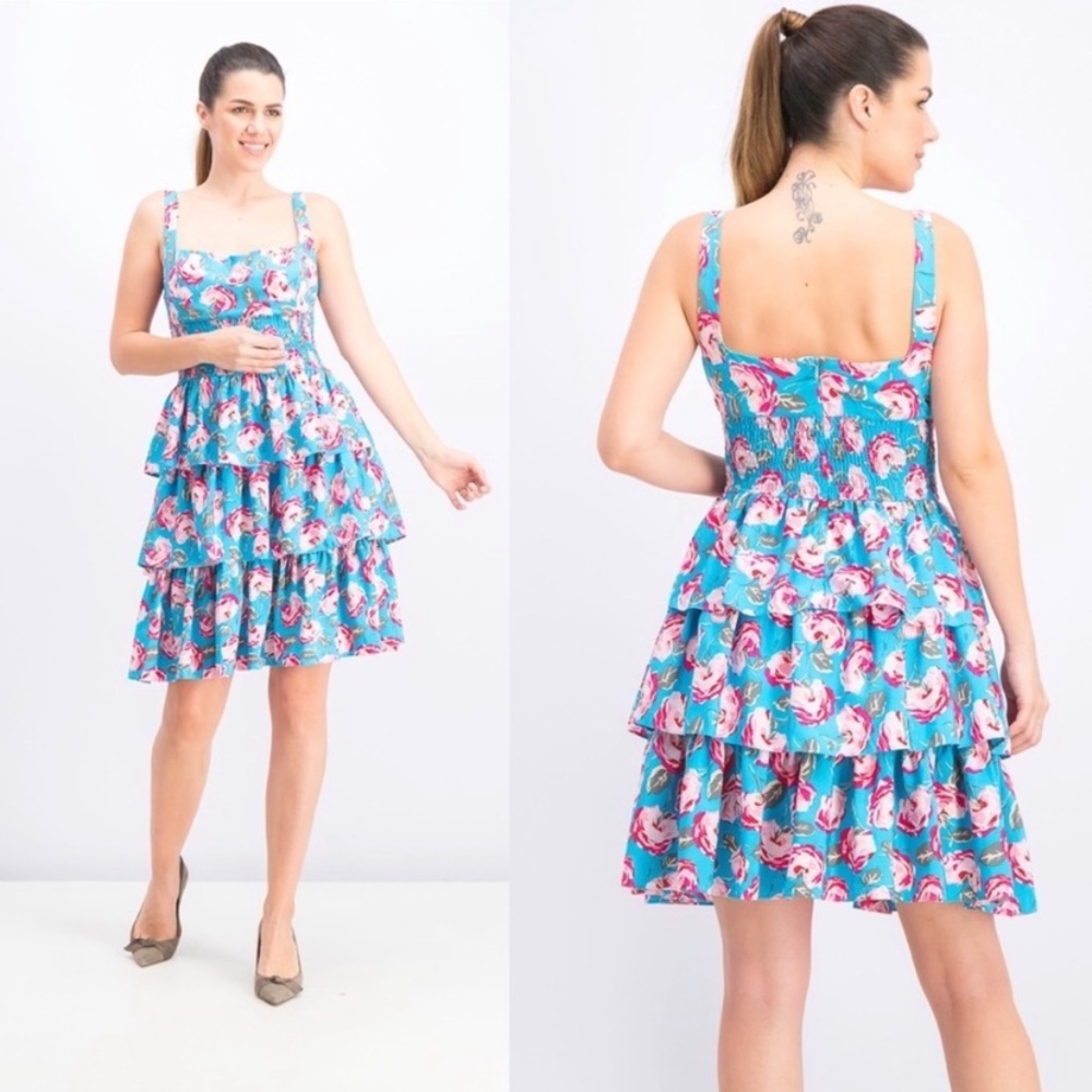 Betsey Johnson Vintage Rose Tiered Ruffle Dress